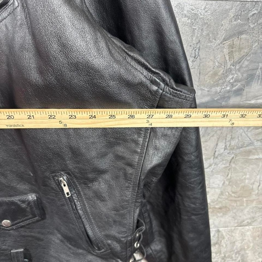 Black genuine leather biker jacket with adjustable waist sleeves Woman's 3XL - Picture 7 of 8